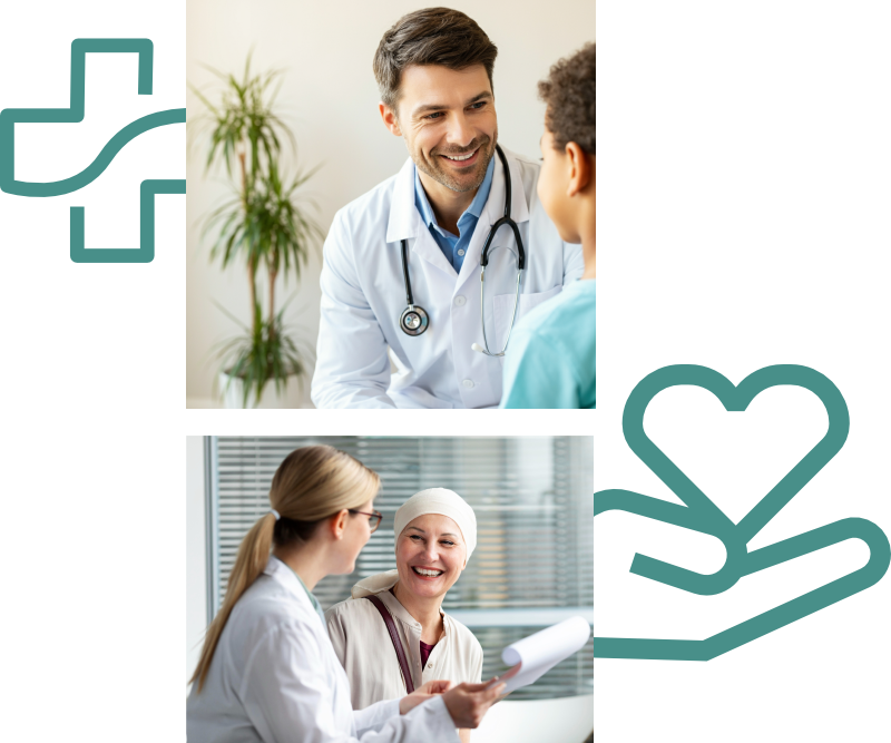 Smiling doctor speaking to patient